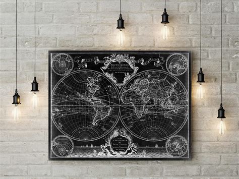 1720 Old World Map,Black Map wall art, Historic Map Antique Style map art Guillaume de L'Isle ...