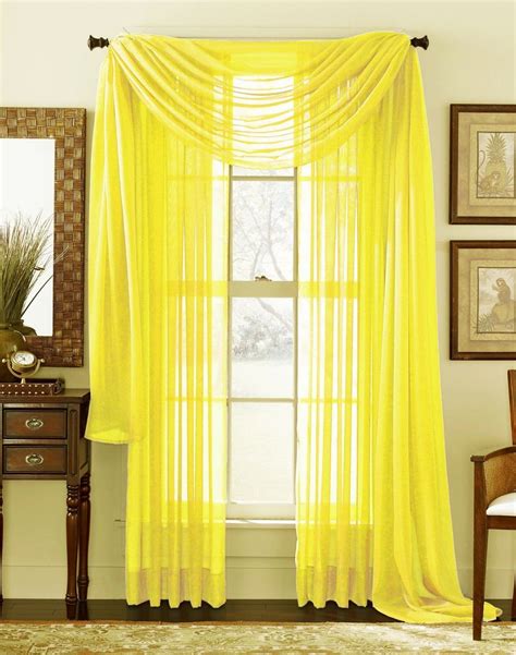 3 Piece Bright YELLOW Sheer Voile Curtain Panel Set: 2 Yellow Panels and 1 Scarf… - Walmart.com ...