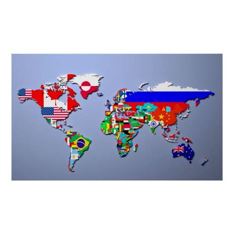 The World Map With Their Flags Poster | Zazzle.com | Flags of the world ...