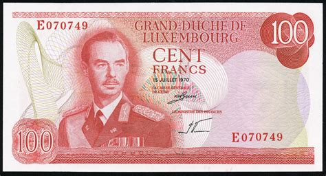 Luxembourg currency 100 Francs banknote of 1970, Grand Duke Jean.|World Banknotes & Coins ...