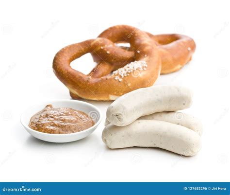 The Bavarian Weisswurst, Pretzel and Mustard. Stock Photo - Image of food, bavaria: 127652296