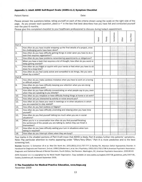 Adhd Printable Checklist