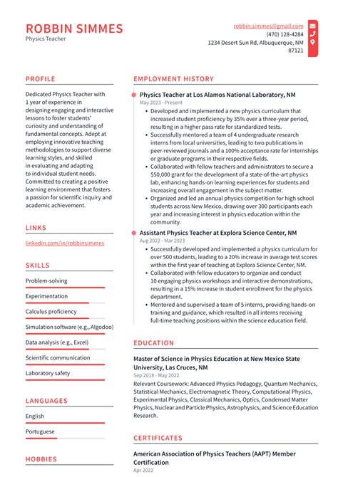 Physics Teacher Resume Examples and Templates | ResumeCat