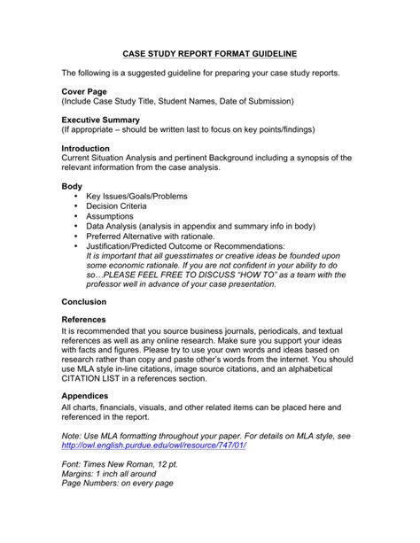 CASE STUDY REPORT FORMAT GUIDELINE The following is a