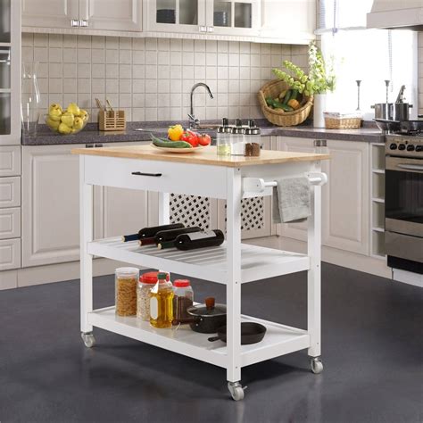 Yaheetech 3 Tier Rolling Kitchen Cart Island Cart on Wheels with Storage Shelf & Drawer Solid ...