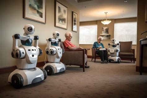 Premium AI Image | Robots helping taking care of seniors at a ...