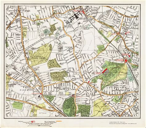 An old map of the East Finchley, Muswell Hill area, London in 1932 as an instant download and ...