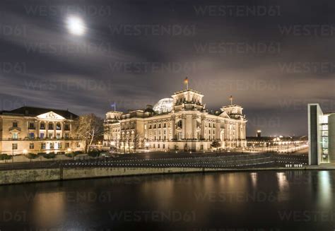 Germany, Berlin, Reichstag at night stock photo