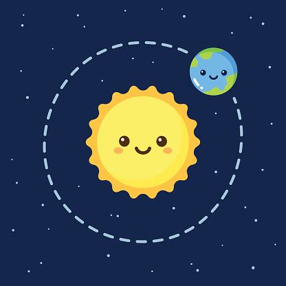 Cute Cartoon Earth And Sun Stock Illustration - Download Image Now - iStock