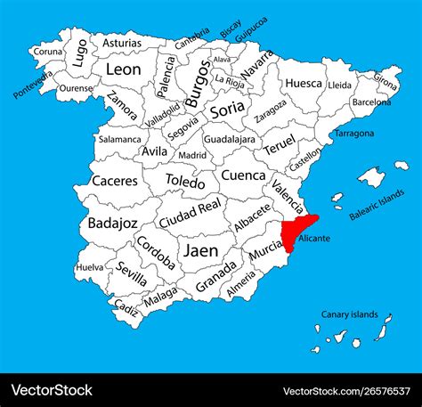 Alicante map spain province administrative Vector Image