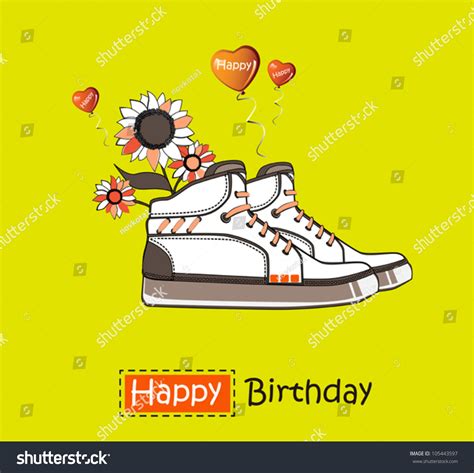 Happy Birthday Card Flowers Sneakers: vector de stock (libre de regalías) 105443597 | Shutterstock