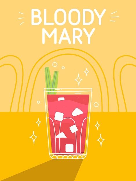 Premium Vector | Bloody krwawa mary cocktail in glass with ice. classic summer alcohol drink ...