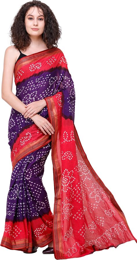 Bandhani Tie-Dye Sari from Gujarat with Zari-Woven Border