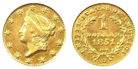 1851 D Liberty Head Gold Dollar Type 1 Early Gold Dollar Coin Value ...