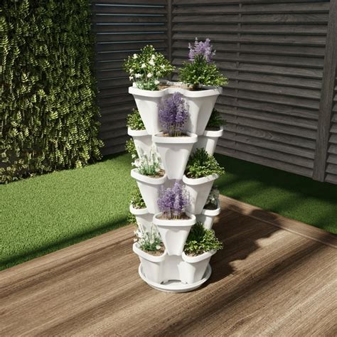 Pure Garden Stacking Planter Tower Five Tier Indoor/Outdoor Vertical Herb & Vegetable Stand ...