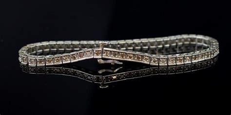 Cognac Diamond White Gold Bracelet, 10k Marked, 8.4g - Bracelets/Bangles - Jewellery