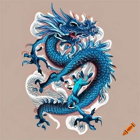 Blue and orange chinese dragon breathing fire on Craiyon