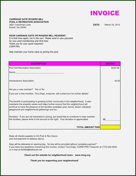 Hoa Dues Invoice Template