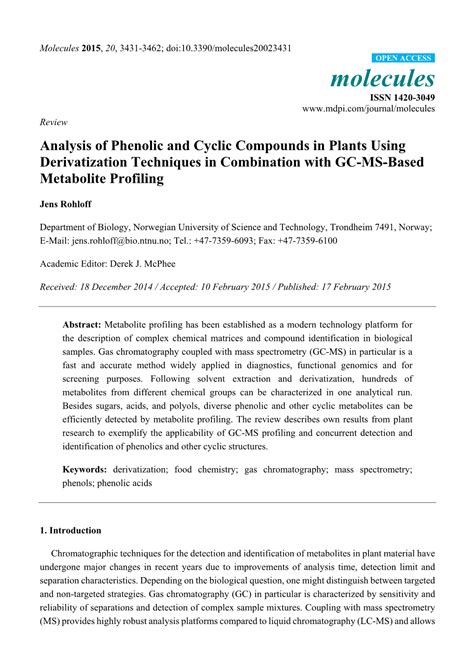 Analysis of Phenolic and Cyclic Compounds in Plants Using Derivatization Techniques in ...