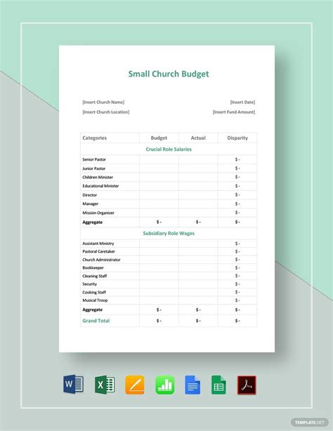 Small Church Budget Template in GDocsLink, Google Sheets, Portable Documents, Numbers, Pages, MS ...