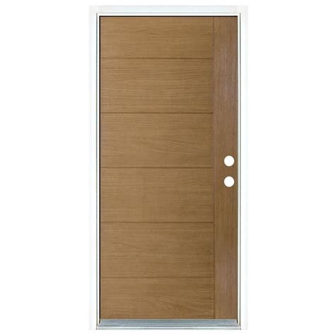 MP Doors 36 in. x 80 in. Contemporary Teak Modern Light Oak Left-Hand Inswing Stained Fiberglass ...