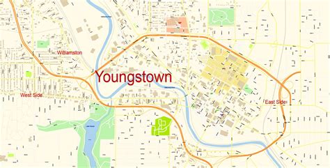 Youngstown Area PDF Map Ohio detailed City Plan editable Street Map