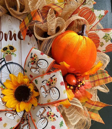 Pretty Autumn Welcome Wreath with Country Bicycle Sign. Burlap | Etsy