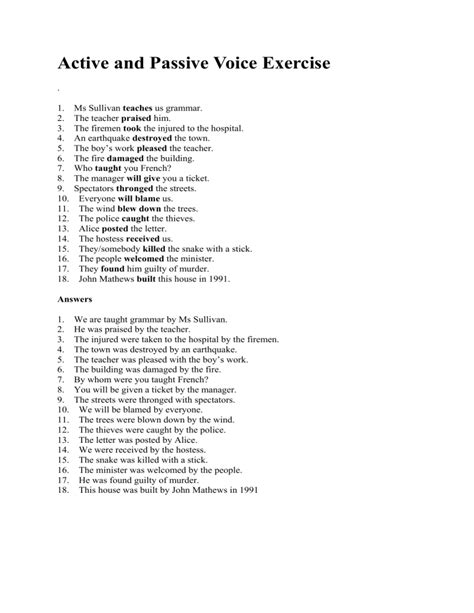 Active and Passive Voice Exercise