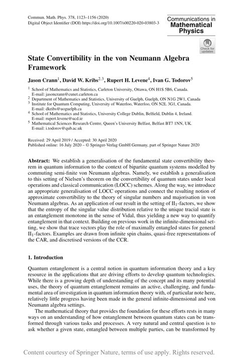 State Convertibility in the von Neumann Algebra Framework | Request PDF