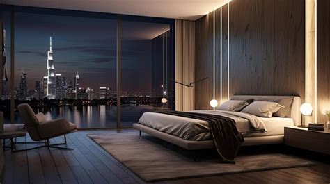 Premium AI Image | A modern and minimalist urban bedroom with cityscape ...