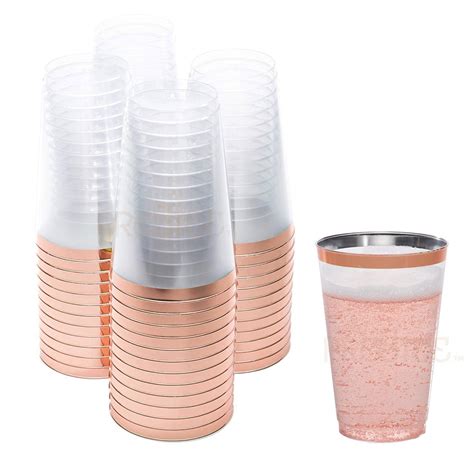 Rose Gold Plastic Cups | 14 oz. 50 Pack | Hard Clear Plastic Cups ...