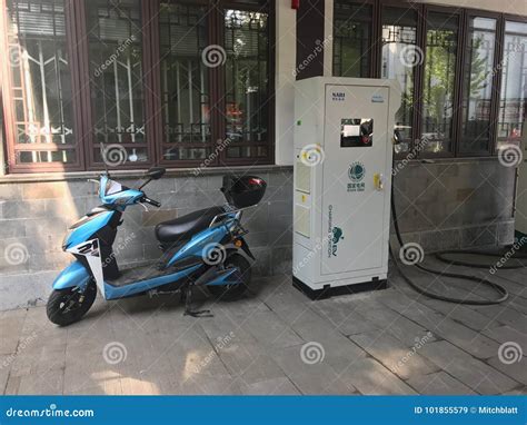 Electric Car Charging Station - with Motorbike Editorial Stock Image ...