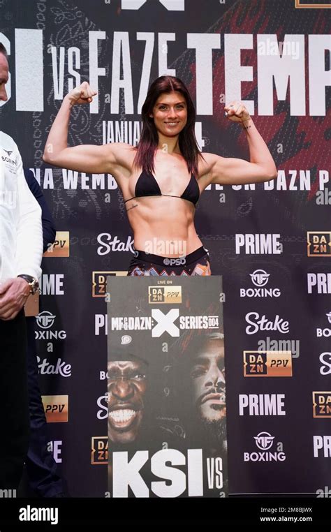 Faith Ordway during the weigh-in at BOXPARK Wembley, London. Picture date: Friday January 13 ...