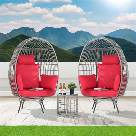 SANSTAR 3-Piece Patio Wicker Swivel Outdoor Bistro Set with Side Table, Oversized Egg Chair with ...