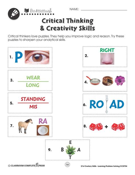 Critical Thinking Skills Worksheet - E-streetlight.com