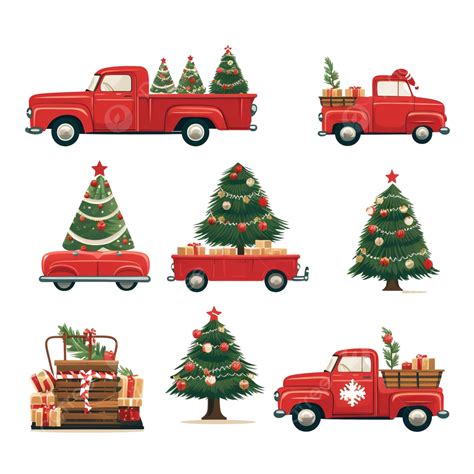 Big Set With Decorated Christmas Tree And Red Car Transporting, Christmas Car, Christmas Truck ...