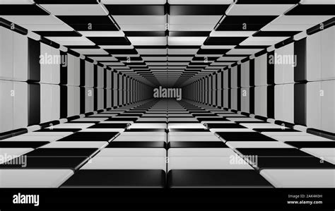 infinite tunnel in black and white chessboard style 3d rendering Stock Photo - Alamy