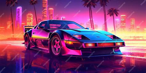 Premium Photo | Aesthetic car synthwave wallpaper with a cool and vibrant neon design