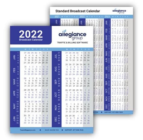 2022 Standard Broadcast Calendar Download - Allegiance Group