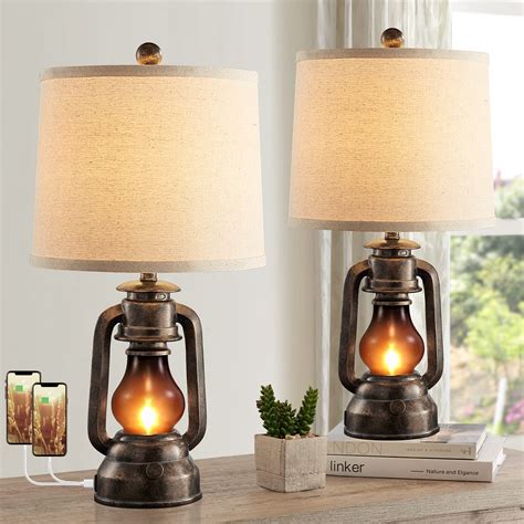 Farmhouse Lantern Table Lamps for Living Room Set of 2, Vintage Bedroom ...