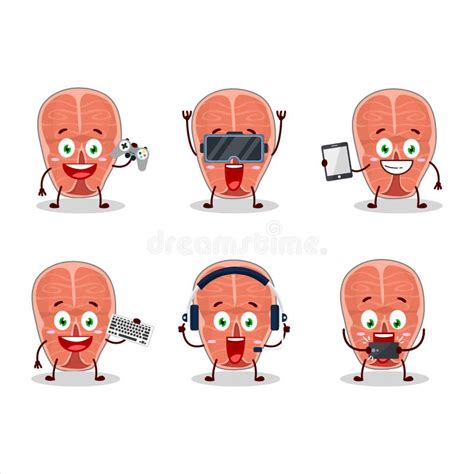 Tuna Cartoon Character are Playing Games with Various Cute Emoticons Stock Vector - Illustration ...