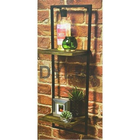 Narrow 2 Tier Shelf Black Metal Frame With Wooden Shelf Floating Wall Home Decor