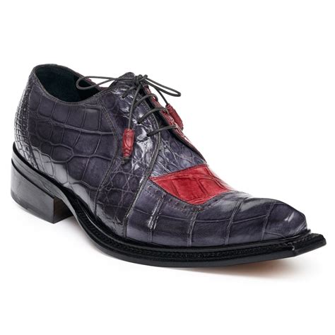 Mauri 44268 Alligator Shoes Mediume Gray / Bordo | MensDesignerShoe.com