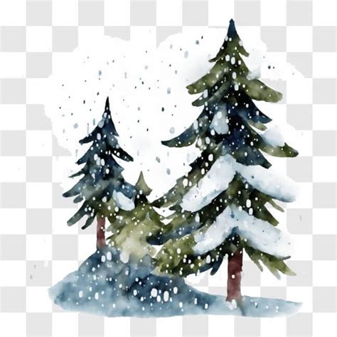 Download Winter Watercolor Painting of Snow-covered Pine Trees PNGs Online - Creative Fabrica