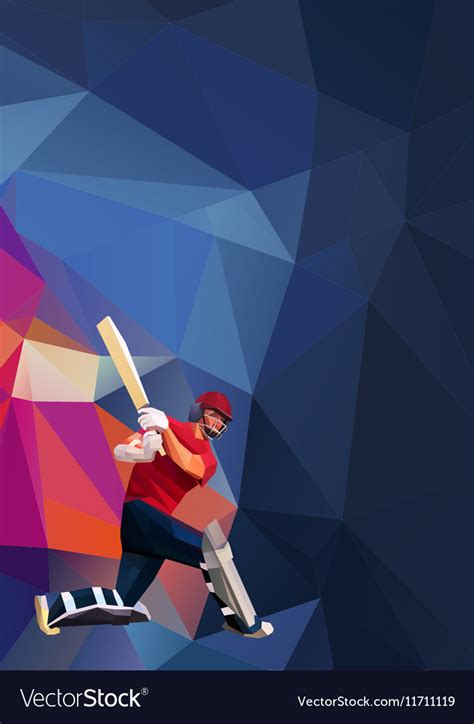 Abstract cricket player polygonal low poly Vector Image