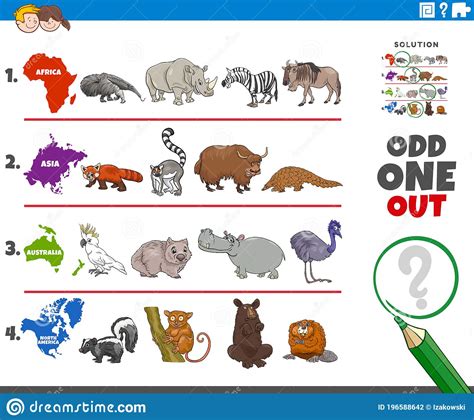 Odd One Out Picture Game with Wild Animal Species Stock Vector - Illustration of item, education ...