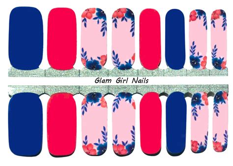 Navy Coral Floral Nail Polish Strips - Glam Girl Nails