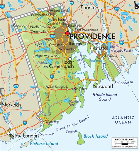 Physical Map of Rhode Island - Ezilon Maps