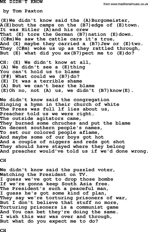 We Didn't Know by Tom Paxton - lyrics