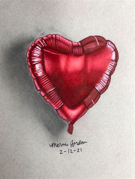 Heart Balloon Drawing with Prismacolor Pencils